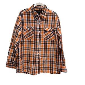 Andrew Fezza Long Sleeve Button Down Shirt Orange  Plaid Size L